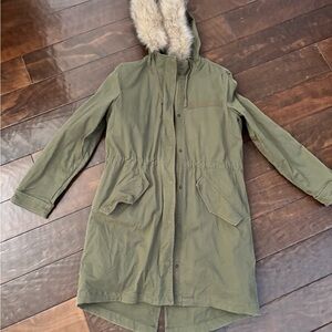 GAP Olive Green Utility Parka with Faux Fur Hood